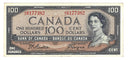 1954 Canada $100 Banknote Beattie-Coyne Modifield Portrait A/J BC-43a Extra-Fine (EF-45)