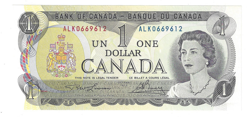 1973 Canada $1 Banknote Lawson-Bouey, ALK, BC-46a-i (UNC)