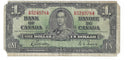 1937 Canada $1 Banknote Gordon-Towers (WP), A/M, BC-21c (Circ.) Damage