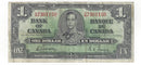 1937 Canada $1 Banknote Gordon-Towers (WP), A/M, BC-21c (F)