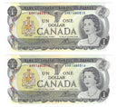 1973 Canada 2 Sequential $1 Banknote Crow-Bouey, AMK, BC-46b (UNC)