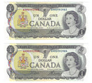 1973 Canada 2 Sequential $1 Banknote Crow-Bouey, AMM, BC-46b (C/UNC)