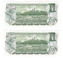 1973 Canada 2 Sequential $1 Banknote Crow-Bouey, AMM, BC-46b (C/UNC)