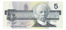 1986 Canada $5 Banknote Knight-Thiessen ,ANH, BC-56d  (C/UNC)