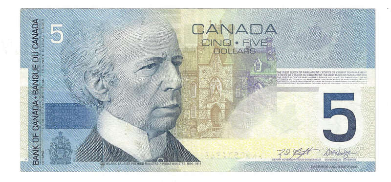 2001 Canada $5 Banknote Jenkins-Dodge, ANW, BC-62a, (C/Unc)
