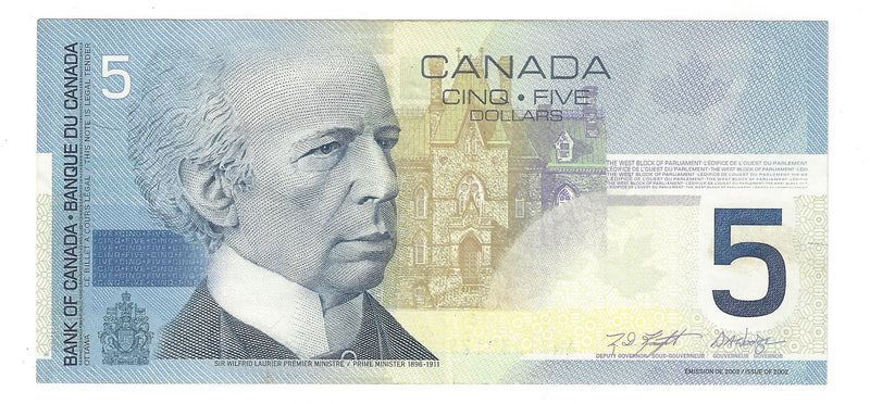 2001 Canada $5 Banknote Jenkins-Dodge, ANZ, BC-62a, (C/UNC)