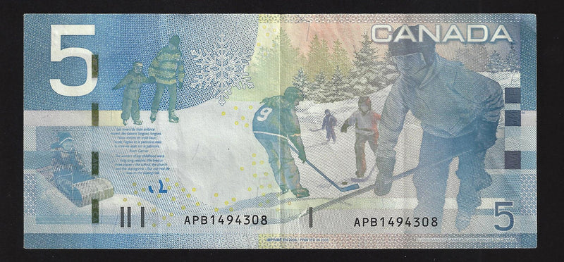 2006 $5 Bank Of Canada Note Jenkins-Dodge APB1494308 BC-67a (Circ.)