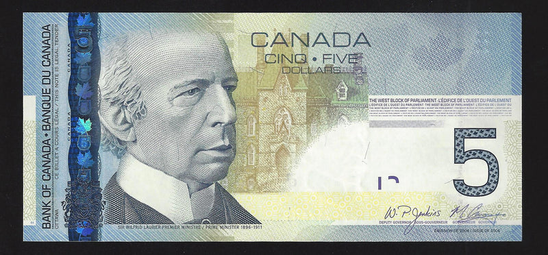 2008 $5 Bank Of Canada Note Jenkins-Carney APY1947401 BC-67b (Gem/Unc)