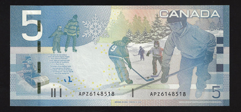 2008 $5 Bank Of Canada Note Jenkins-Carney APZ6148518 BC-67b (Gem/Unc)