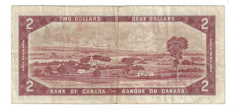 1954 Canada $2 Banknote Bouey-Rasminsky, B/G, BC-38c (F/VF)