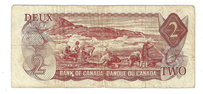 1974 $2 Banknote Crow-Bouey, Prefix ARC,  BC-47b, Circ.