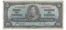 1937 Canada $5 Banknote Coyne-Towers, A/S, BC-23c (F)