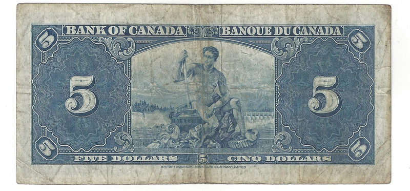 1937 Canada $5 Banknote Coyne-Towers, A/S, BC-23c (F)