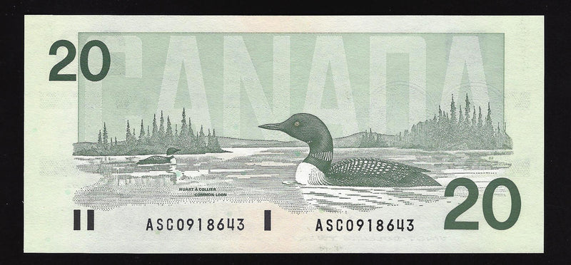 1991 $20 Bank of Canada Note Bonin-Thiessen ASC0918643 BC-58b-i (Gem Unc)
