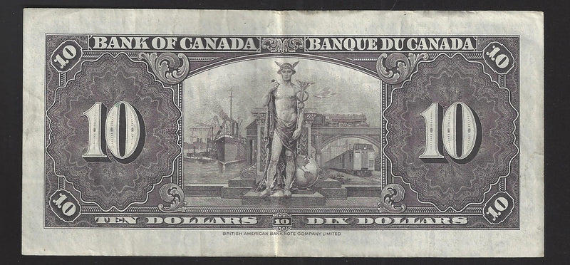 1937 $10 Bank of Canada Note Coyne-Towers Prefix A/T4935137 BC-24c (VF)
