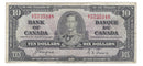1937 $10 Bank of Canada Note Coyne-Towers Prefix A/T8373605 BC-24c (F)