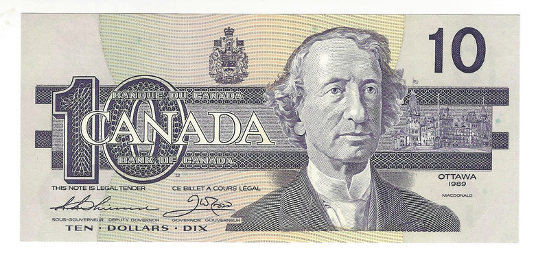 1989 Canada $10 Banknote Thiessen-Crow ,ATM, BC-57a  (GEM/UNC)