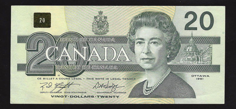 1991 $20 Bank of Canada Note Knight-Dodge AYF7464719 BC-58d-i (Unc)