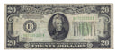 1934 A USA $20 Twenty Dollar Bill Series (B) Green Seal Number B67236363 (VF)