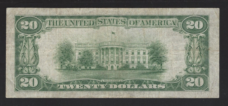 1934 A USA $20 Twenty Dollar Bill Series (B) Green Seal Number B67236363 (VF)