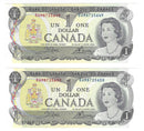 1973 Canada 2 Sequential $1 Banknote Crow-Bouey, BAM, BC-46b (UNC)