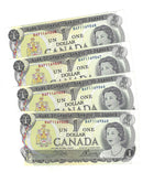 1973 Canada 4 Sequential $1 Banknote Crow-Bouey, BAP, BC-46b (C/UNC)