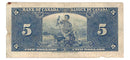 1937 Canada $5 Banknote Gordon-Towers B/C BC-23b Very Fine