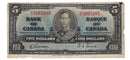 1937 Canada $5 Banknote Gordon-Towers B/C BC-23b Very Fine