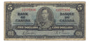 1937 Canada $5 Banknote Gordon-Towers B/C BC-23b Very Good