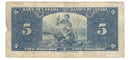 1937 Canada $5 Banknote Gordon-Towers B/C BC-23b Fine