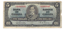 1937 Canada $5 Banknote Gordon-Towers B/C BC-23b Fine