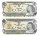 1973 Canada 2 Sequential $1 Banknote Crow-Bouey, BCJ, BC-46b (UNC)