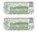 1973 Canada 2 Sequential $1 Banknote Crow-Bouey, BCJ, BC-46b (UNC)