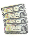 1973 Canada 4 Sequential $1 Banknote Crow-Bouey, BCP, BC-46b (C/UNC)