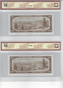 1954 $100 2 Sequential Banknote Beattie-Coyne, AJ, BC-43a BCS Certified Almost UNC 55