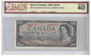 1954 $100 Banknote Beattie-Rasminsky, BJ, BC-43b BCS Certified Extra Fine 40