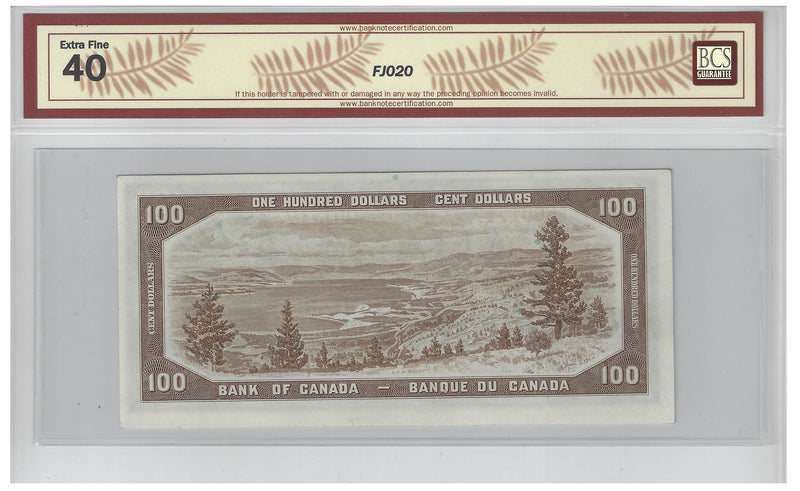 1954 $100 Banknote Beattie-Rasminsky, BJ, BC-43b BCS Certified Extra Fine 40