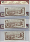 1954 $100 3 Sequential Banknote Beattie-Rasminsky, BJ, BC-43b BCS Certified Almost UNC 55