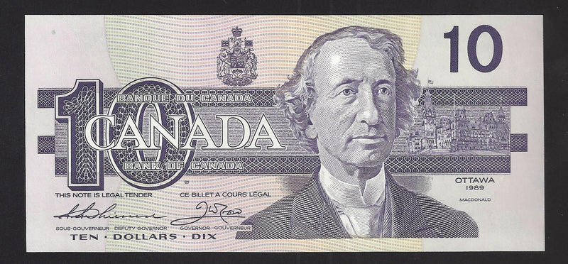1989 $10 Bank of Canada Note Thiessen-Crow Prefix BDB7472645 BC-57a  (UNC)