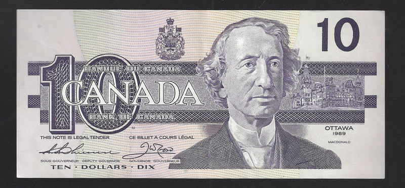 1989 $10 Bank of Canada Note Thiessen-Crow Prefix BDC9932282 BC-57a  (AU)