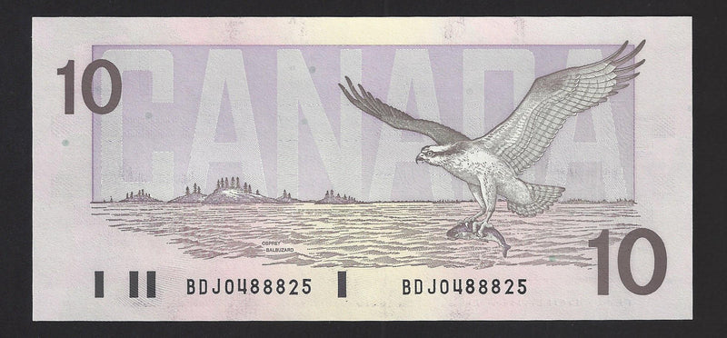 1989 $10 Bank of Canada Note Bonin-Thiessen Prefix BDJ0488825 BC-57b  (Gem UNC)