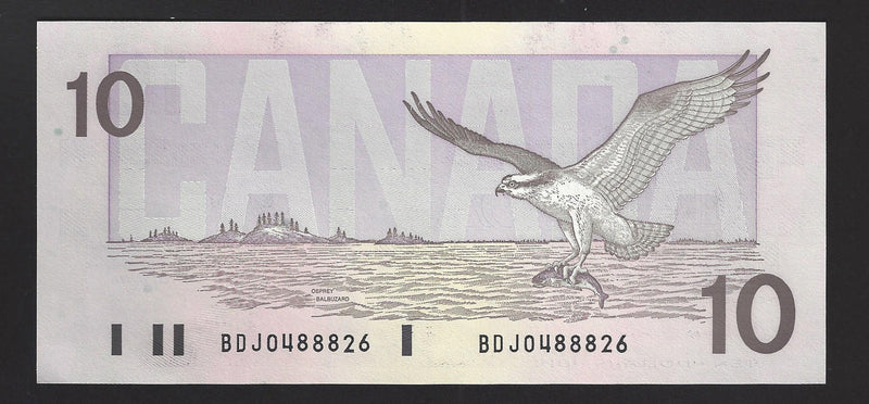1989 $10 Bank of Canada Note Bonin-Thiessen Prefix BDJ0488826 BC-57b  (Gem UNC)