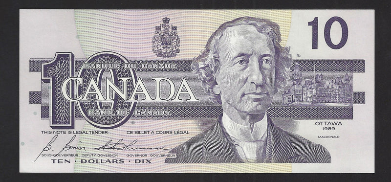 1989 $10 Bank of Canada Note Bonin-Thiessen Prefix BDP6538103 BC-57b  (Gem UNC)