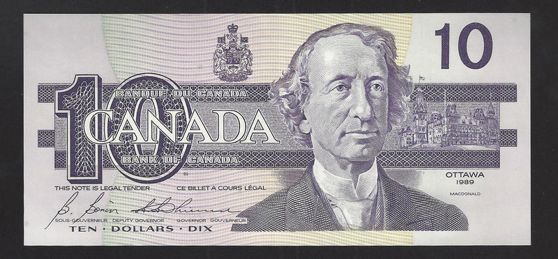 1989 $10 Bank of Canada Note Bonin-Thiessen Prefix BDP6538104 BC-57b  (Gem UNC)
