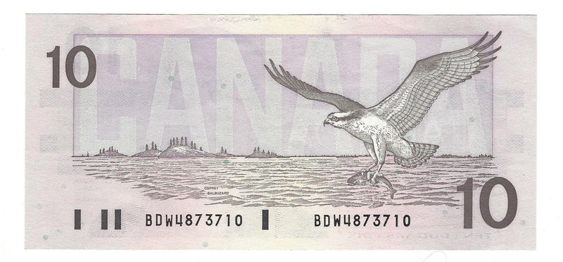 1989 Canada $10 Banknote  Bonin-Thiessen ,BDW, BC-57b  (Almost/UNC)