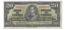 1937 Canada $20 Banknote Gordon-Towers, B/E, BC-25b (F/VF)