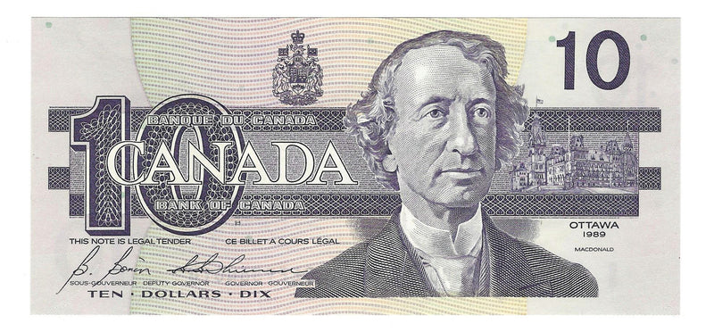 1989 Canada $10 Banknote  Bonin-Thiessen ,BEF, BC-57b  (CH/UNC)