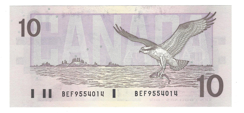 1989 Canada $10 Banknote  Bonin-Thiessen ,BEF, BC-57b  (CH/UNC)