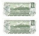 1973 Canada 2 Sequential $1 Banknote Crow-Bouey, BFA, BC-46b (C/UNC)