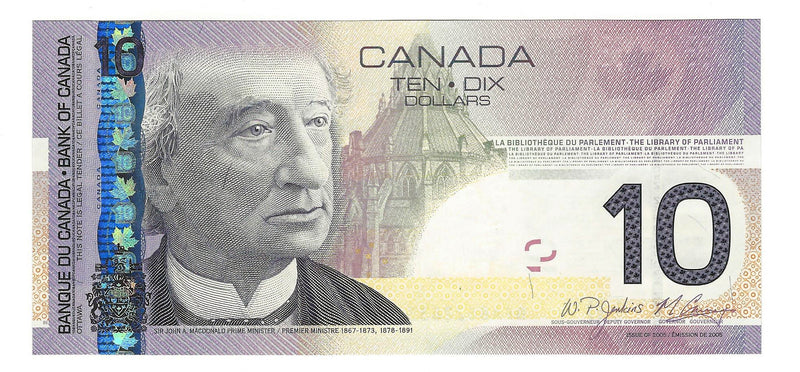 2008 Canada $10 Banknote Jenkins-Carney ,BFA, BC-68b  (GEM/UNC)